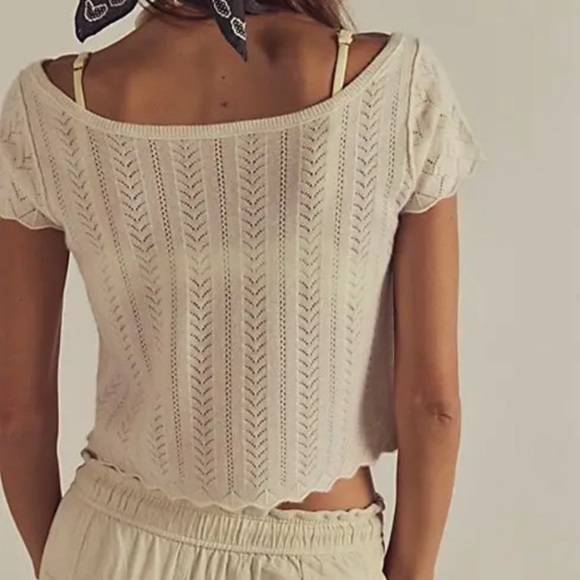 Free People Short-Sleeve Timeless Cream Cashmere Sweater Women Size Small - Picture 3 of 5